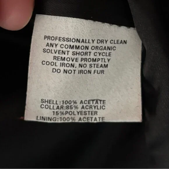 Jessica McClintock Vintage Black Satin Faux Fur Blazer Jacket Zip Up Size S / M - Picture 11 of 11